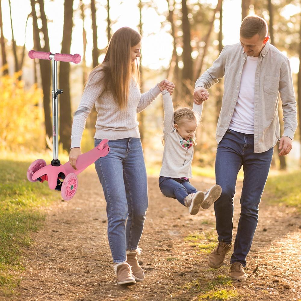 Pink Adjustable Three-Wheel LED Light-Up Kids Scooter