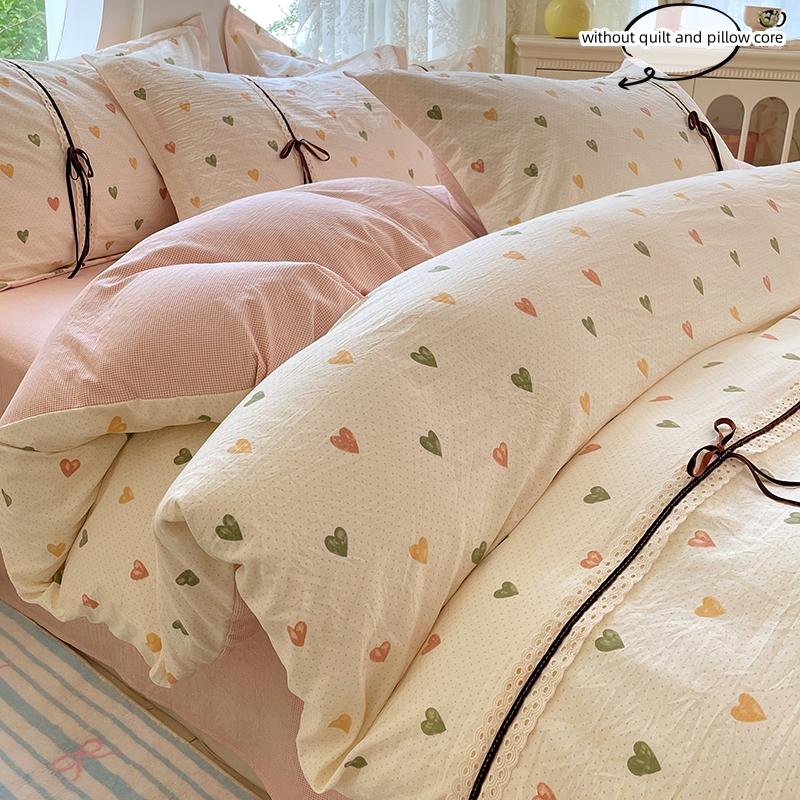 3pcs Korean style Duvet Cover Set (1*Duvet Cover + 2*Pillowcase, Without Core), Cute bow Bedding Set