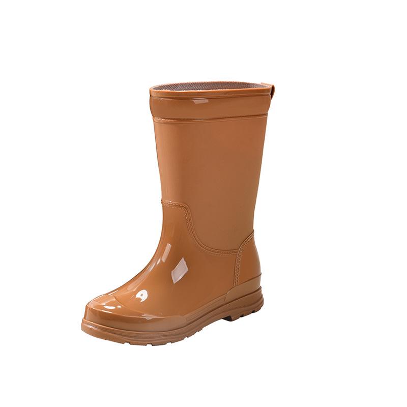 Women's Waterproof Thick-Soled Mid-Calf Rain Boots - Non-Slip, Wear-Resistant, Warm Rubber Shoes for Work and Wading.