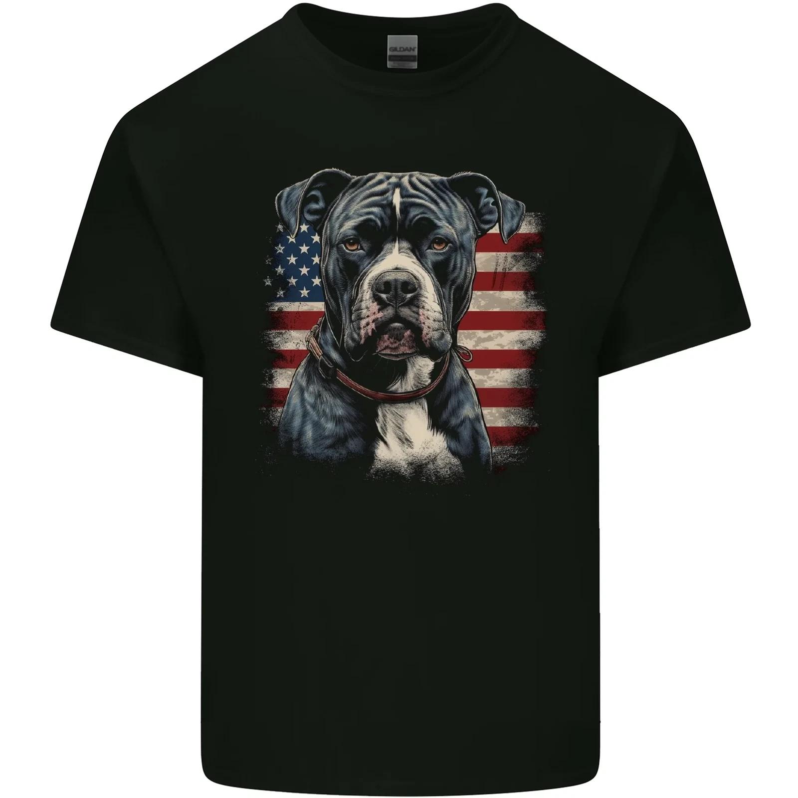 American Pitbul With USA Flag America Dog Kids T-Shirt Childrens M