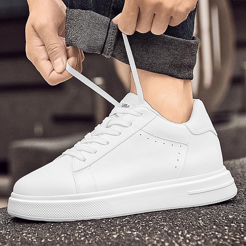 Men's 8CM Invisible Height Boost Sneakers - Trendy, Breathable, White Casual Shoes with Thick Sole
