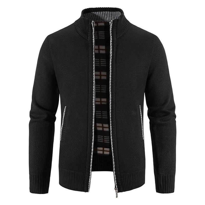 Autumn and Winter Men's Plus Velvet Thick Stand-up Collar Cardigan Sweater Warm Sweater Coat Zipper Cardigan Men's Trend