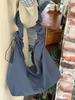 2025 Korean Retro Plaid Canvas Drawstring Tote - Large Commuter Shoulder/Crossbody Bag