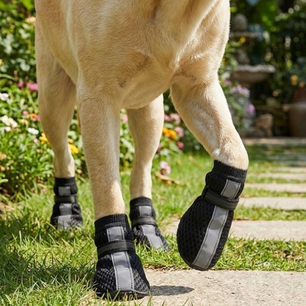 4PCS/SET Non-slip Pet Booties Reflective Stripe Dog Sneakers Mesh Dog Shoes Hot Pavement