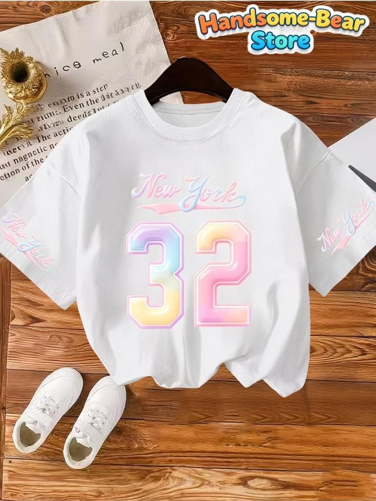 T-Shirt for Kids Girls' Number Digital Print Pattern Sports Style Round Neck Short Sleeve Football Jersey T-Shirt Girls Clothes