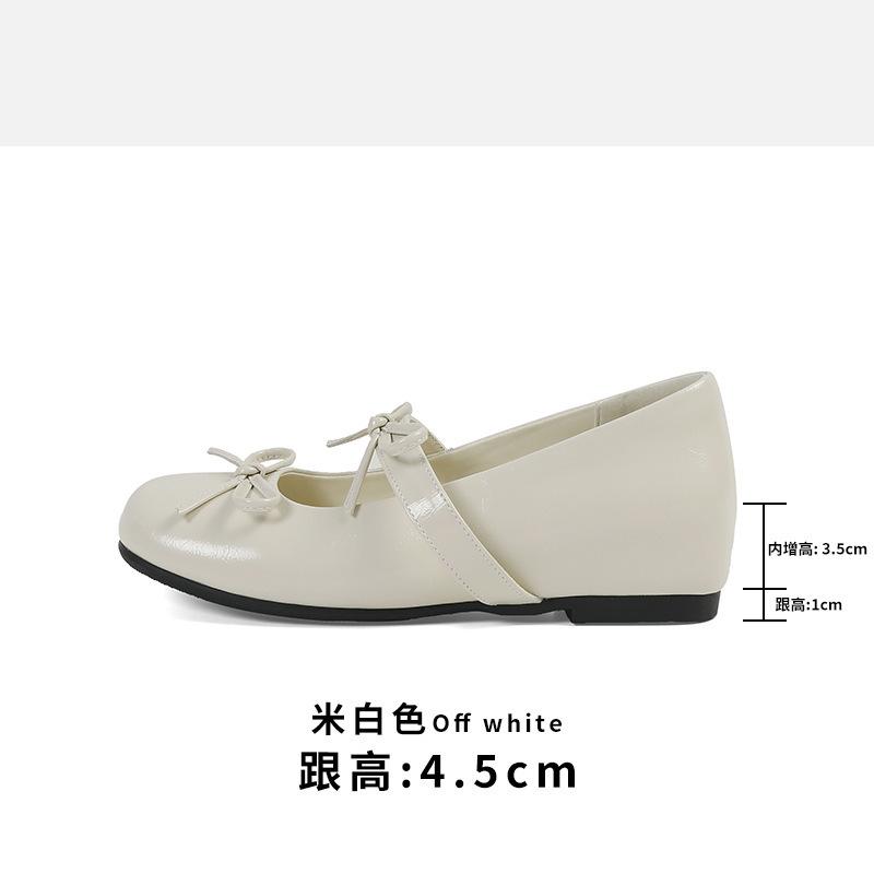 

Small person~ 4cm height-increasing leather, shallow mouth single shoes, bow Mary Jane women s shoes, small leather shoes with skirts in summer 40