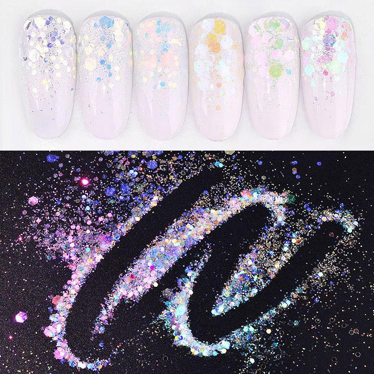 6 Pcs/Set Nail Art Sequins Different Size Glitter Powder Manicure Decoral Tips Polish Nail Stickers Mixed Design Case Set