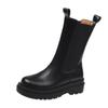 Women's thick-soled short boots, autumn new medium tube thin boots, round head elastic cigarette boots
