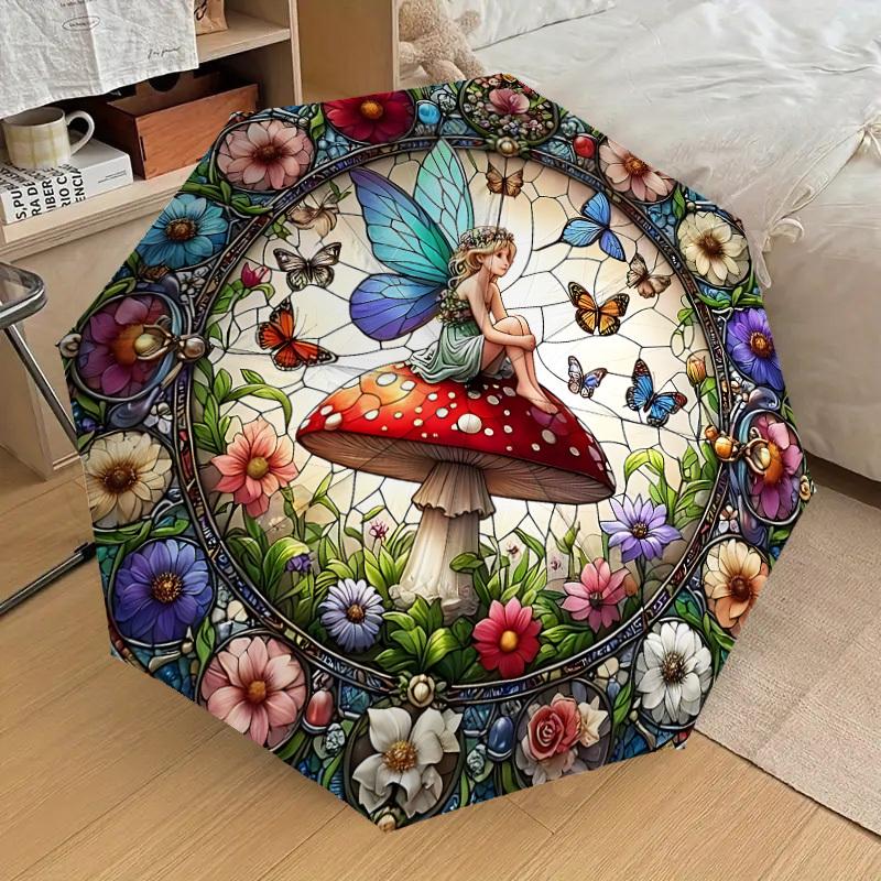 1PC fairy stained glassAutomatic Open/Close Umbrella with Windproof, 8-Rib Sturdy Canopy, Durable Ribs, Fashionable Design, Outdoor Accessory, Fun Pri