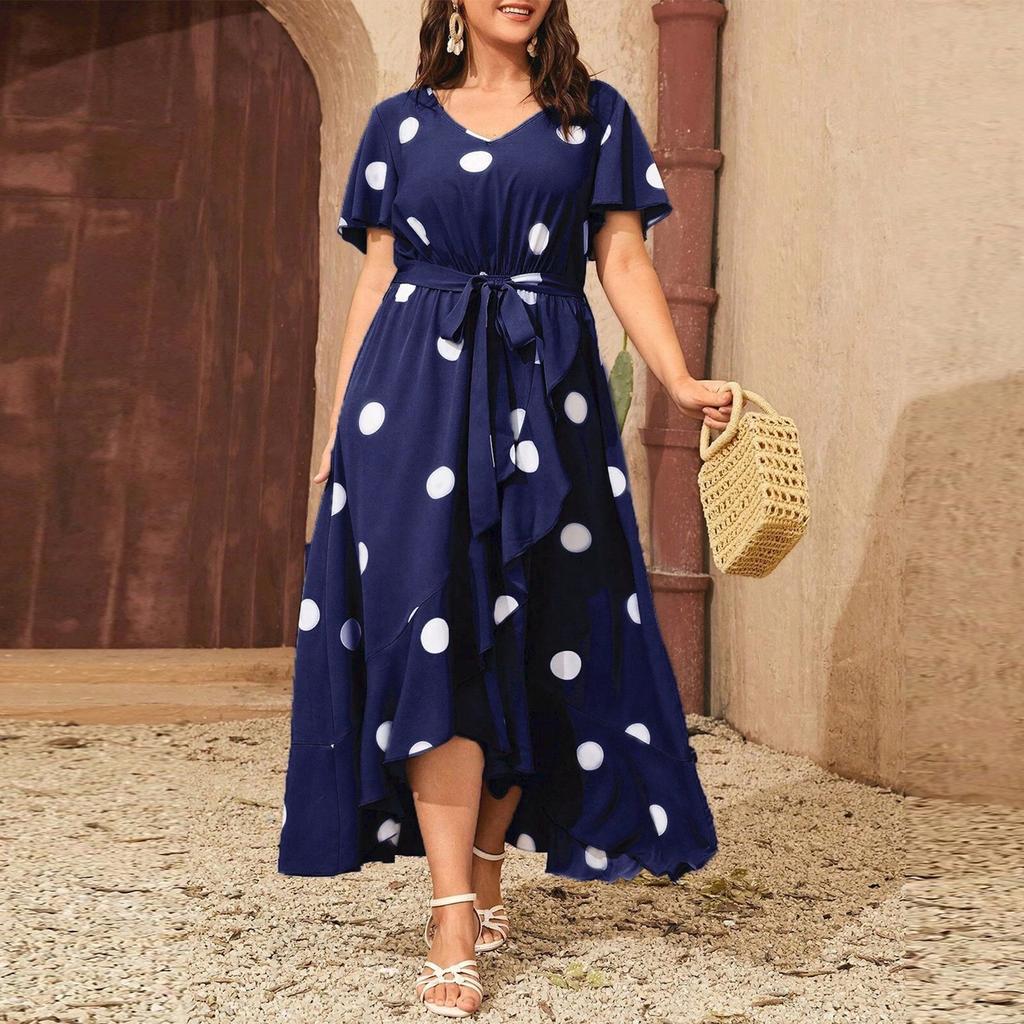 Kadın Moda Trendi Lastikli Bel Baskılı Elbise Büyük Beden