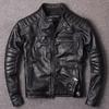Mens Genuine Leather Jacket Slim Fit Short Biker Coat Real Cowhide Stand Collar Stylish Outerwear