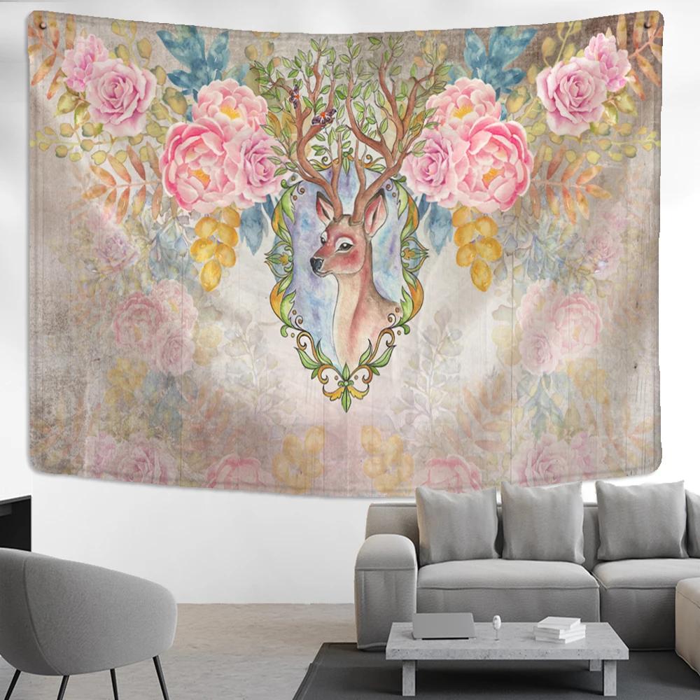 Cute Fawn Tapestry Christmas Reindeer Wall Hanging Bohemian Bedspread Blanket Dorm Home Decor mantas mandalas