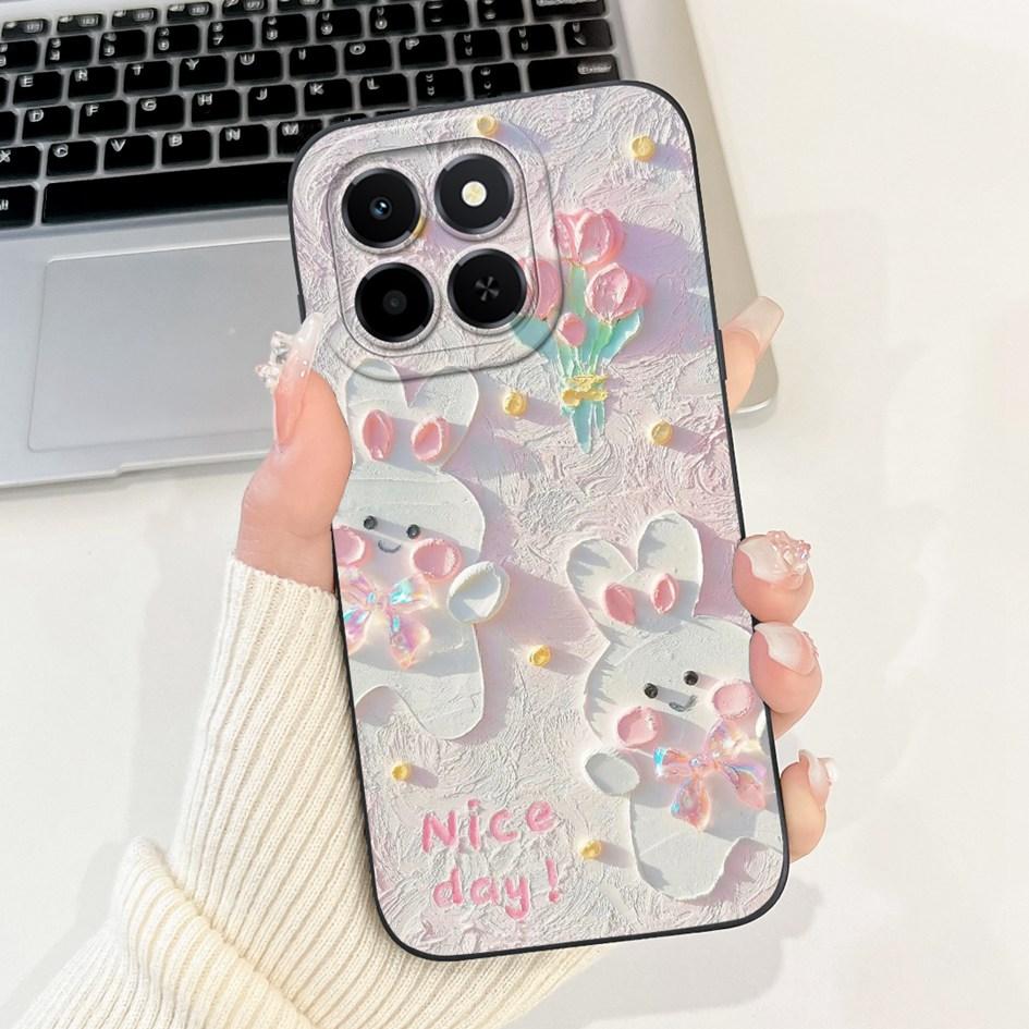 6.61" For Honor X6c 2025 Case Cute Panda Rabbit Soft Liquid Silicone Shockproof TPU Back Cover For HonroX6c Play 9C NIC-LX1 Para