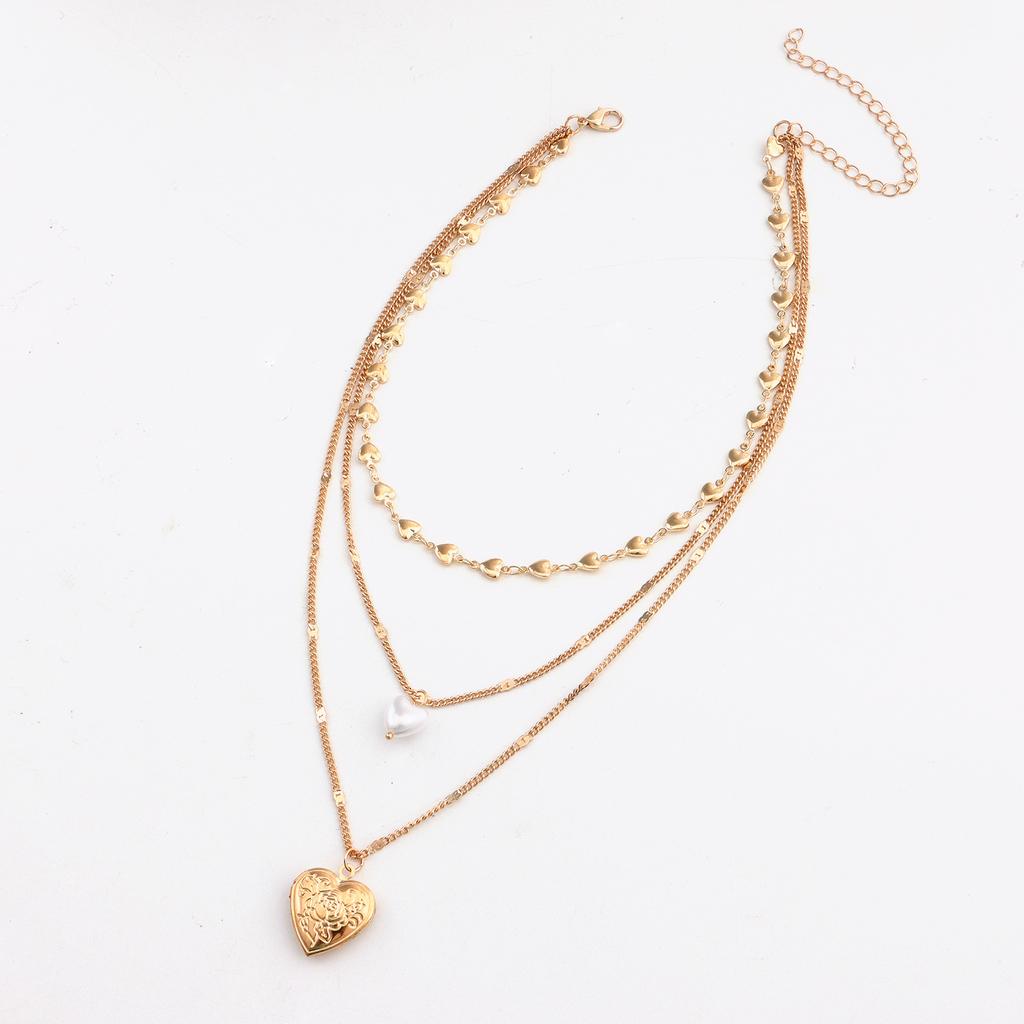 Temperament multi-layer love chain pearl can be opened peach heart pendant necklace female ins wind