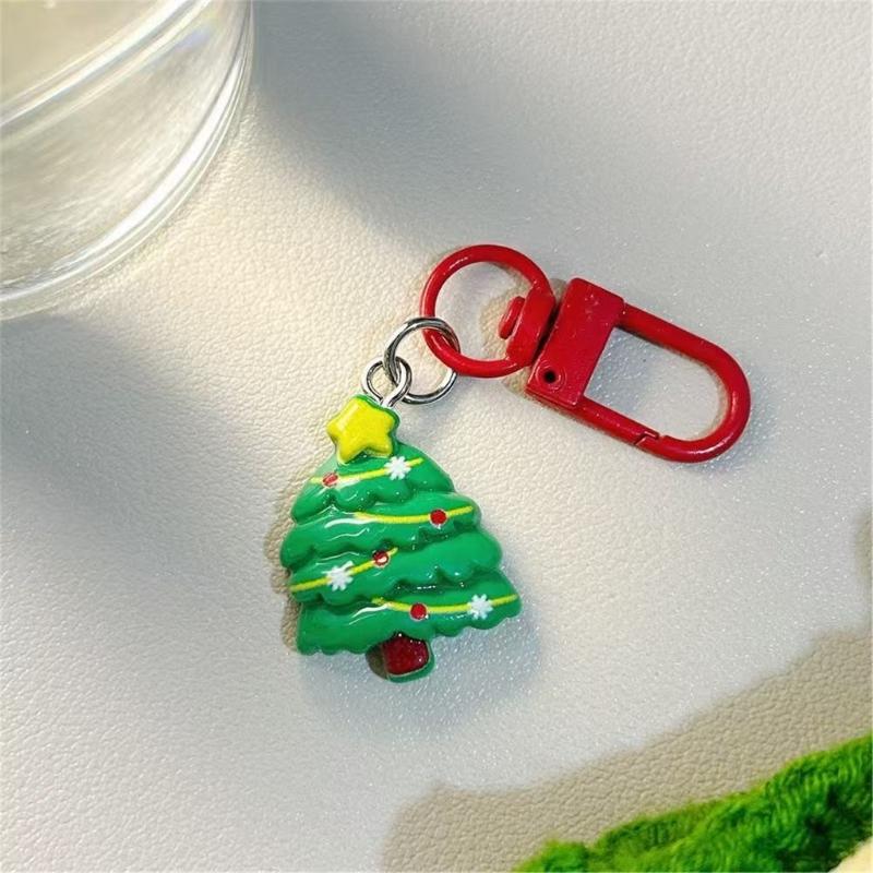 Festival Cartoon Christmas Keychain Set Holiday Party Favor Resin Keyring Gift Stocking Stuffer Accessories