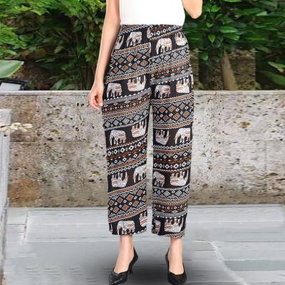 Yousheng Dames Olifant Print Broek Comfortabele Wijde Pijp Broek Elastische Taille Palazzo Broek voor Zomer Strand Vakantie Broek