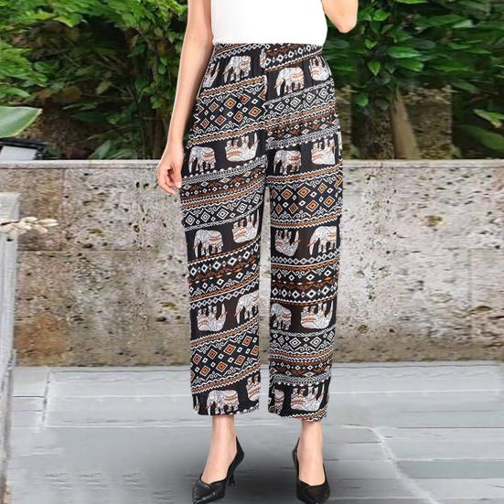 Women Elephant Print Trousers Comfortable Wide Leg Pants Elastic Waist Palazzo Pants