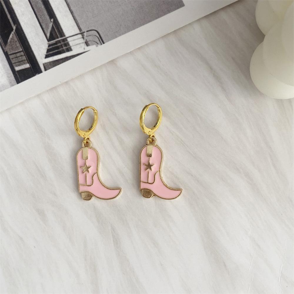 Pinkdudu Vintage Cowboy Hat Zinc Alloy Drop Earring Cute Glass Dripping Boots Hoop Earring Simple Trendy Earring PD2228