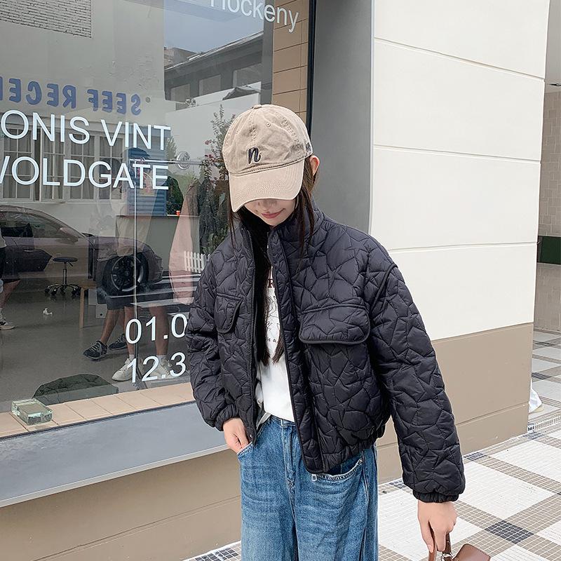 Light and thin rhombus cotton clothes women's winter new thickened loose and versatile small short jacket baseball clothes