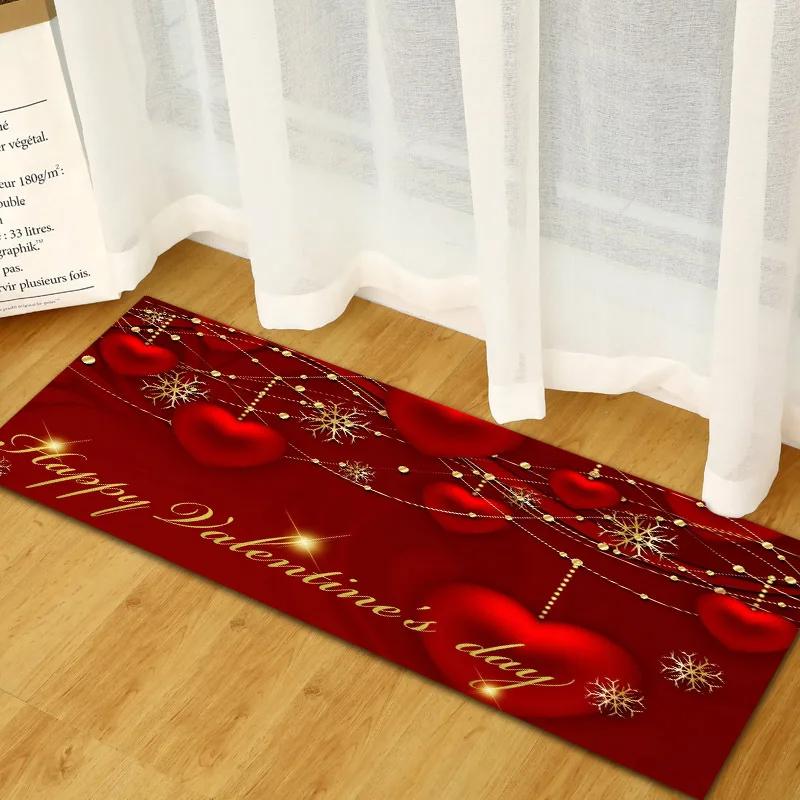 Valentine's Day Non-slip Restaurant Pad Home Porch Pad Entrance Door Mat Rectangular Corridor Area Carpet Kitchen Mat