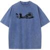Water Lazy Men/Women Washed T-Shirt 230g Cotton Funny Loose Bleached Tshirt Retro Hip Hop Bleach T Shirt Tops Tee
