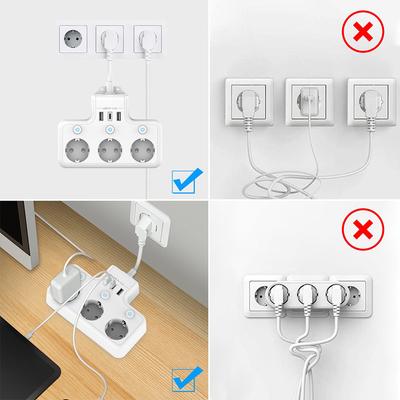 Elektrik Aksesuar Fişi Uzatma Kablosu ABS+PC Çoklu Aşırı Yük Koruması Taşınabilir Aşırı Gerilim Koruması USB C Bağlantı Noktaları İle