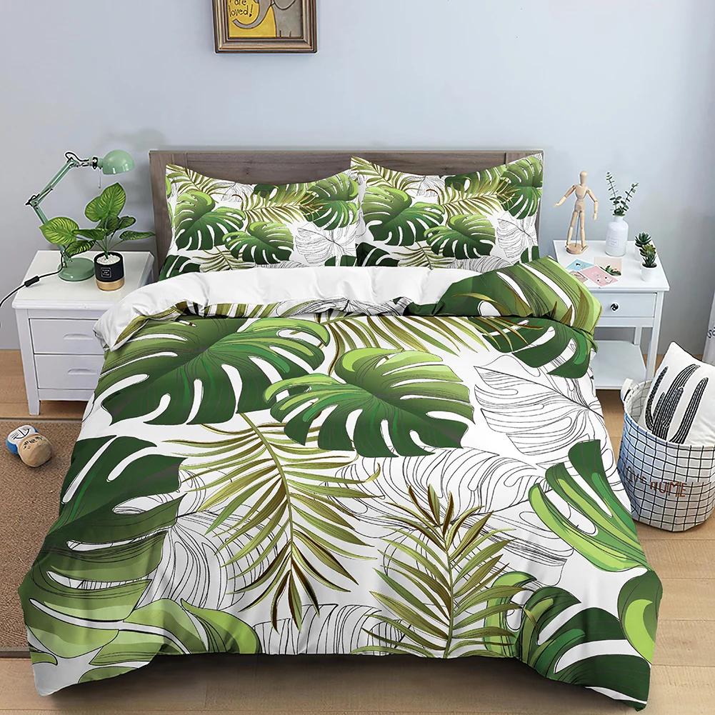 Leaves Duvet Cover Set 3D Flower Printed Bedding Set Comforter Cover With Pillowcase Single Twin King Queen Bedclothes 2/3PCS