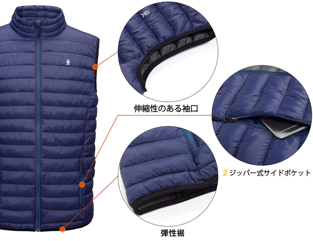 Little Donkey Andy Quilted Golf Sleeveless Down Warm and Cold Size M Men's Vest, Full-Zip Jacket, Weather, Navy,