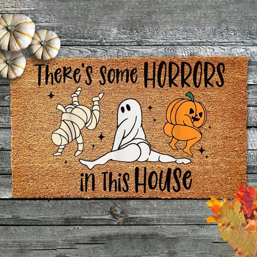 Halloween Doormat Decor Welcome Mat 40x60cm Dancing Pumpkin Skull Crystal Velvet Non Slip Floor Stair Mat Thanksgiving Kitchen