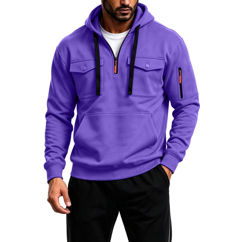 Men's Quarter-Zip Pullover Hoodie Casual Trendy Sweatshirt for and Winter