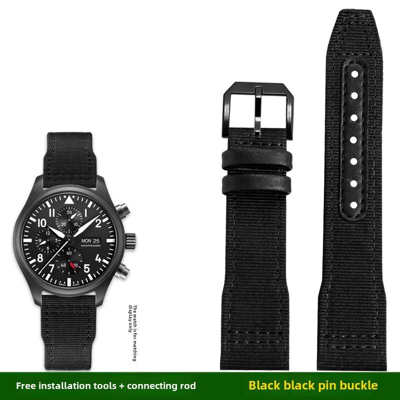 For IWC Pilot Nylon Genuine Leather watch band for IWC Mark 18 Balack Aces Portuguese original style woven canvas strap Bracelet