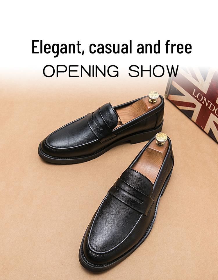 Men's Pointed Toe Leather Loafers: Retro British Style Slip-On, Height Increasing, Large Size, Perfect for Spring and Autumn.
