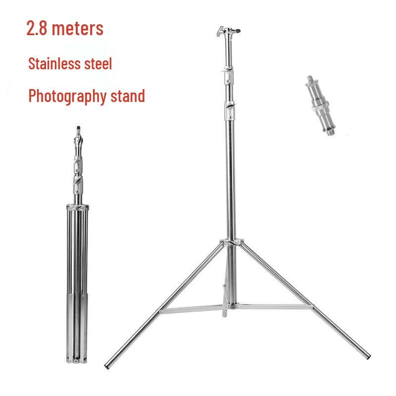 2.8m Stainless Steel Tripod with Weighted Base and Spring Buffer for Photography and Live Streaming, Includes 2.1m Fill Light Stand