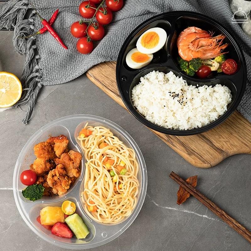 Deshangyuan Disposable Black Round Divided Meal Prep Containers