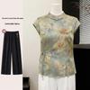 Yuzhaolin Women's New Chinese Style Floral Summer Set