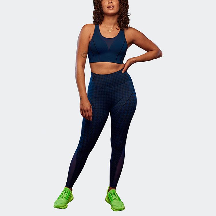 Adidas X Logo Kolaboracji Ivy Park Wzór w Pepitkę Spodnie Fitness Damskie Spodnie Ciemnoniebieskie HN1570