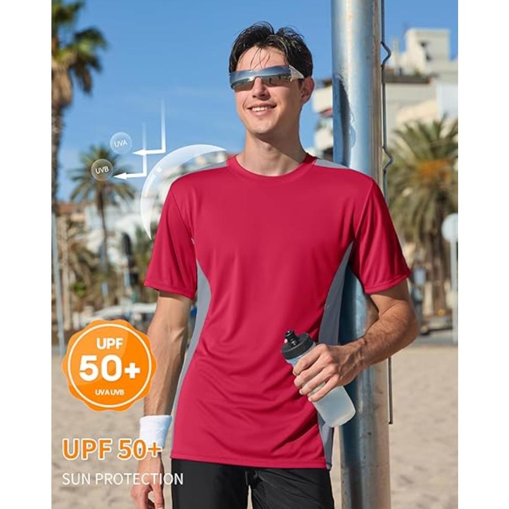 CHARMLEAKS Mens Rash Guards Short Sleeve Quick Drying Rash Vest UPF 50+ Breathable Stretchy T-Shirt