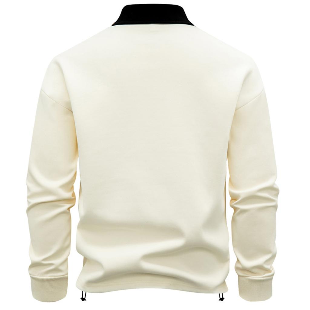 Men's Casual Colorblock V-Neck Zipper Shirt Lapel Long Sleeve Bottom Sweatshirt