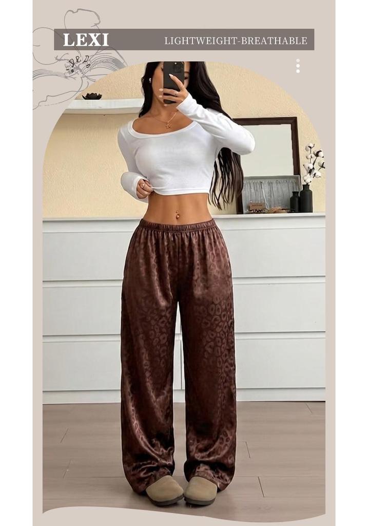 Women's Spring/Summer Leopard Print High-Waist Wide-Leg Pajama Pants - Stylish, Lightweight, and Versatile for Home or Out