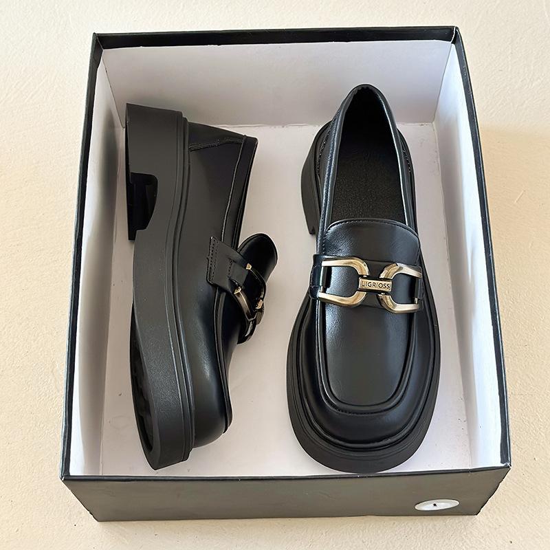 Shoes women's platform one-pedal women's shoes new autumn and winter small leather shoes black single shoes