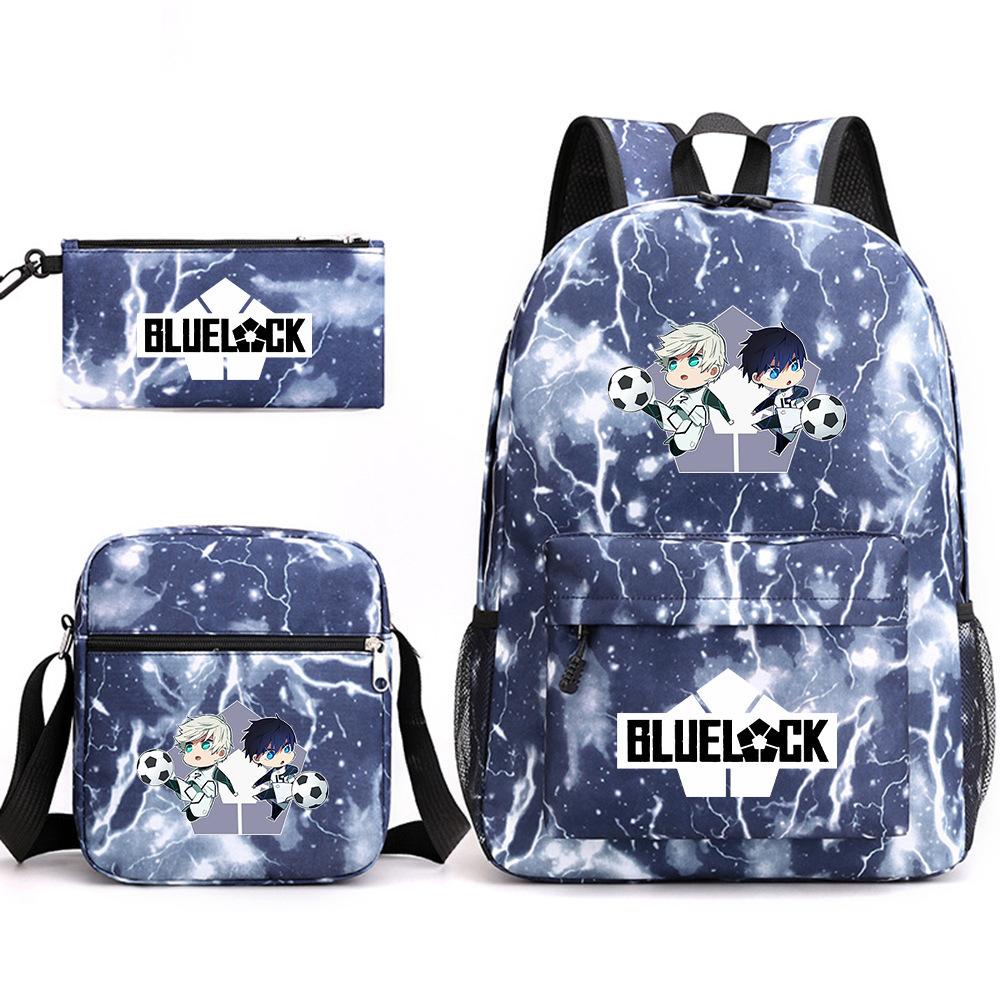 3 Piece School Backpack Set for Students Large Capacity Oxford Cloth Schoolbag with Shoulder Strap and Pencil Case
