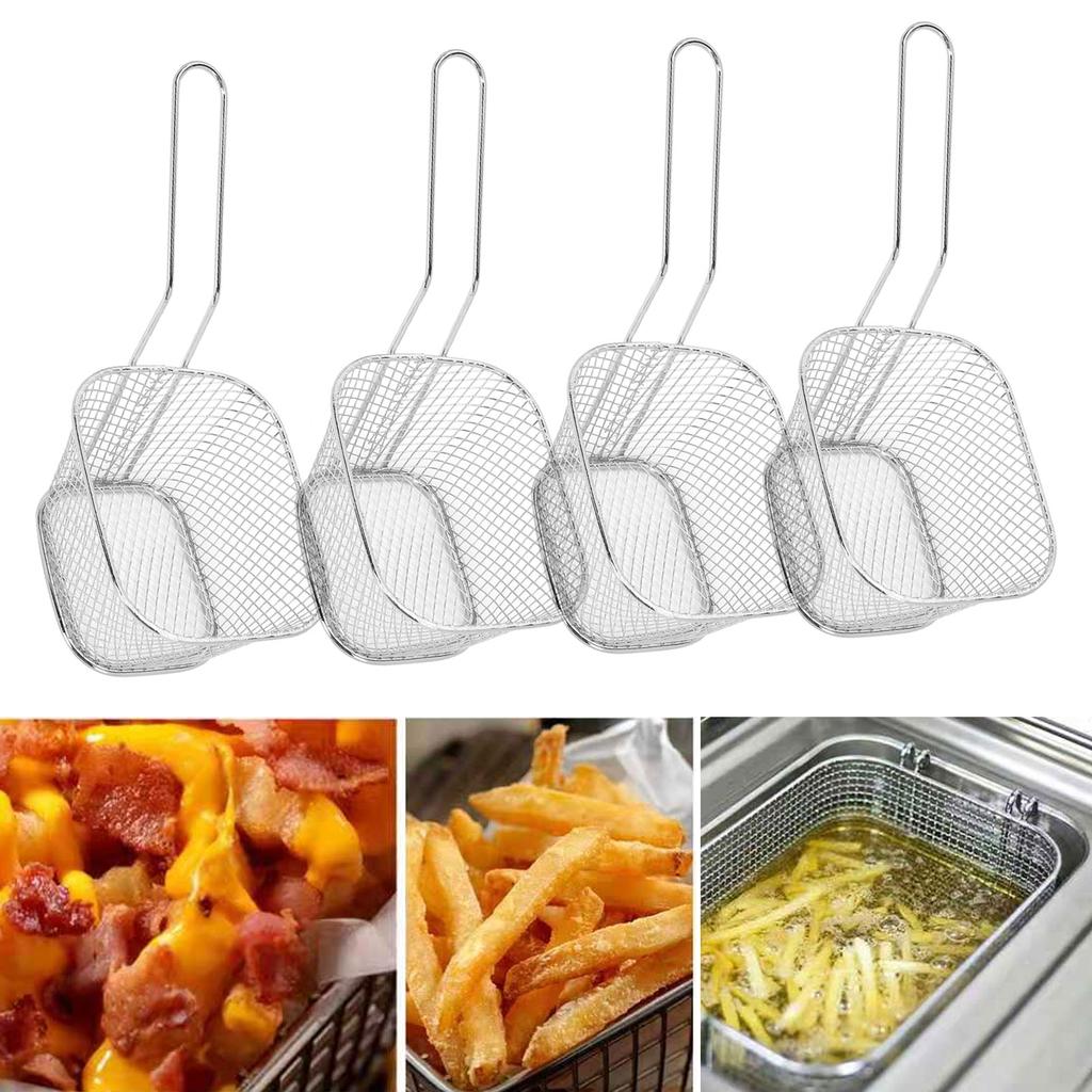 4Pcs Stainless Steel Frying Net Basket Cooking Strainer for French Fries Food Kitchen ToolSilver