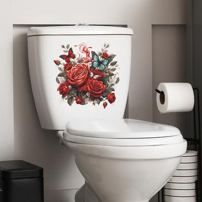 Adhesivo de Inodoro de Flores Mariposas Removible Impermeable PVC Sala de Estar Baño Arte de Pared