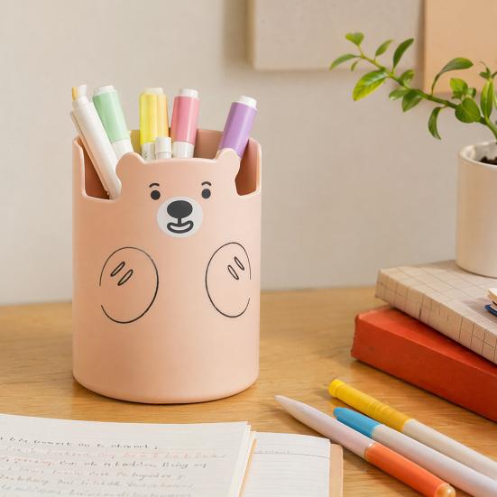 Xiaobudian Cute Bear 2-in-1 Pen Holder & Phone Stand, Macaron Colors Desk Organizer, Large Capacity Storage for Pens Makeup Brushes Scissors