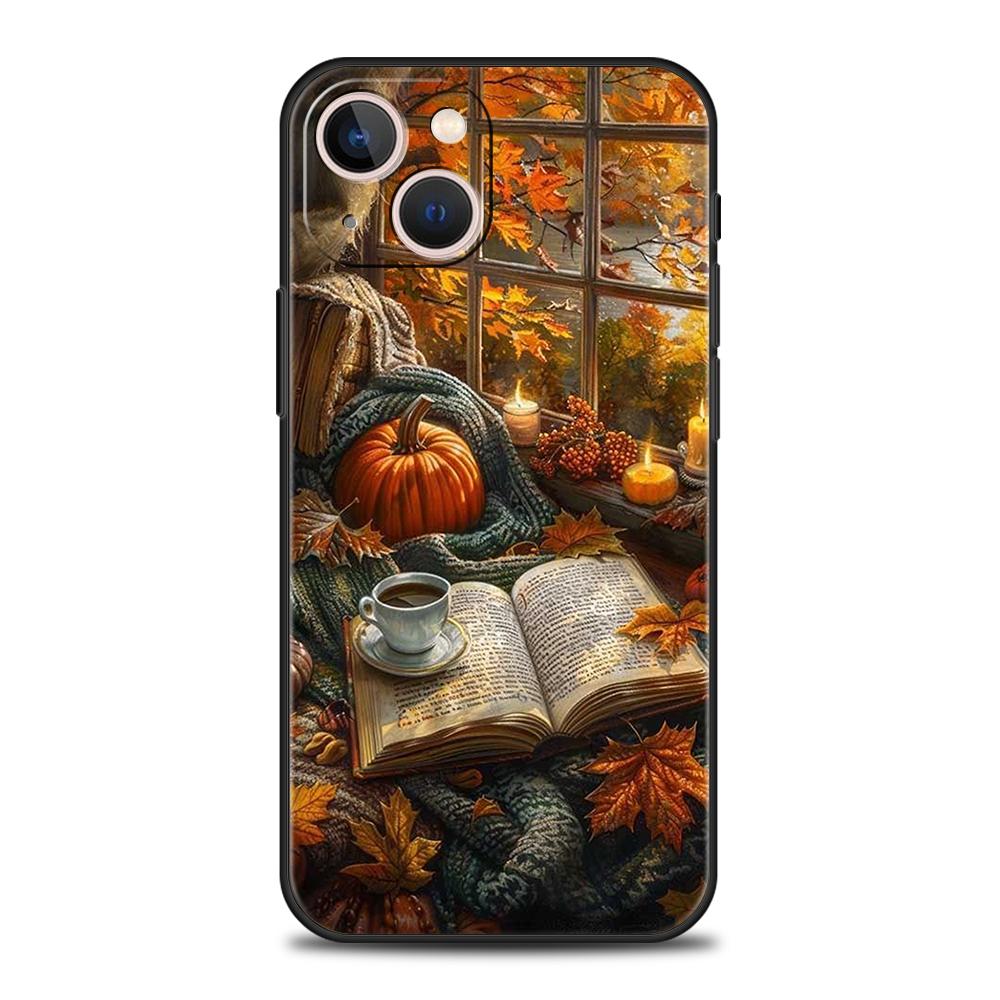 Phone Case Cover for iPhone 17 16 15 14 13 12 Pro Max 11 Pro Max 17AIR Plus Shockproof Soft TPU Bag Pumpkin Autumn Leaves Coffee