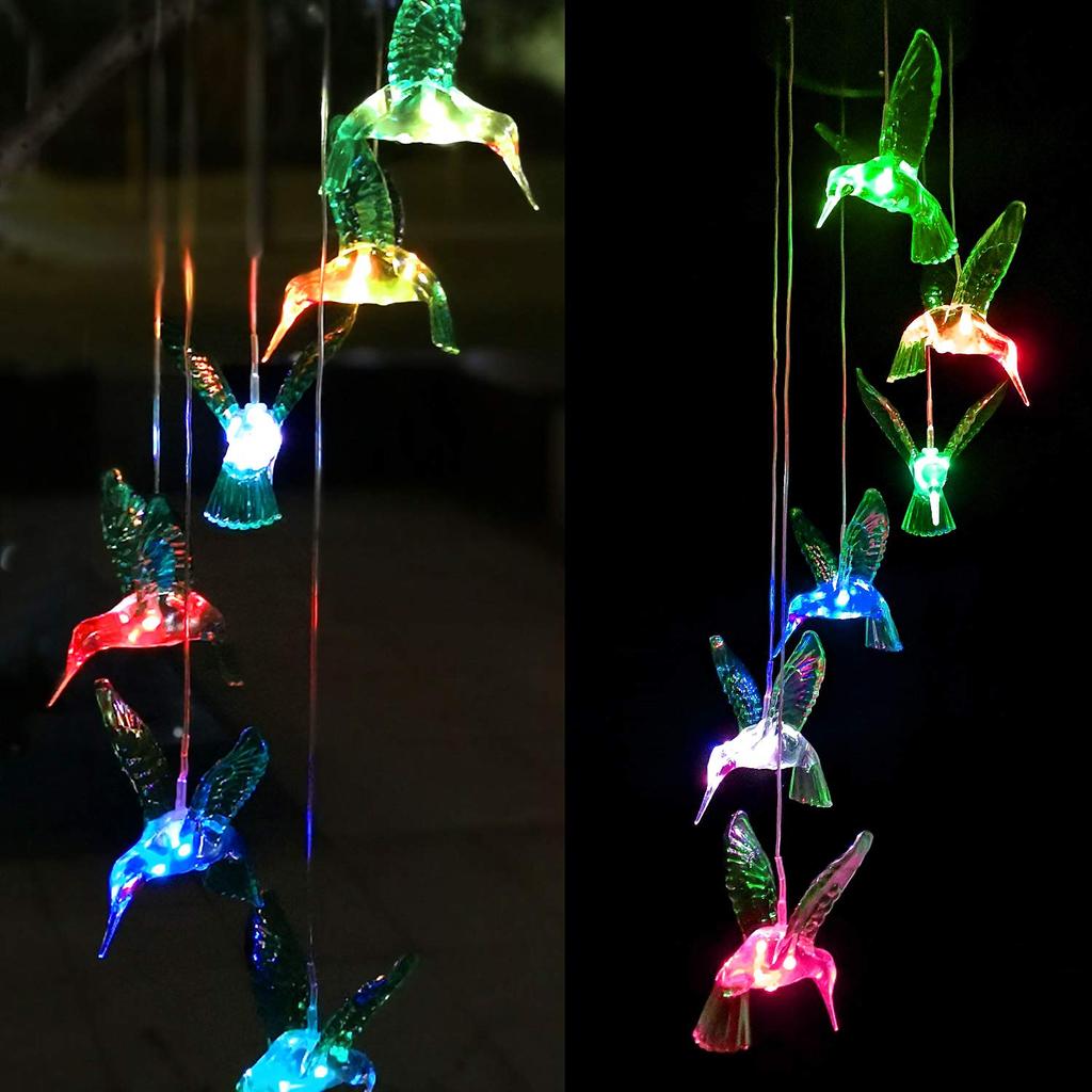 1PC Colorful Gradient Garden LED Wind Chimes Decorated Solar Hummingbird Landscape Garden Lights Decorated Atmosphere