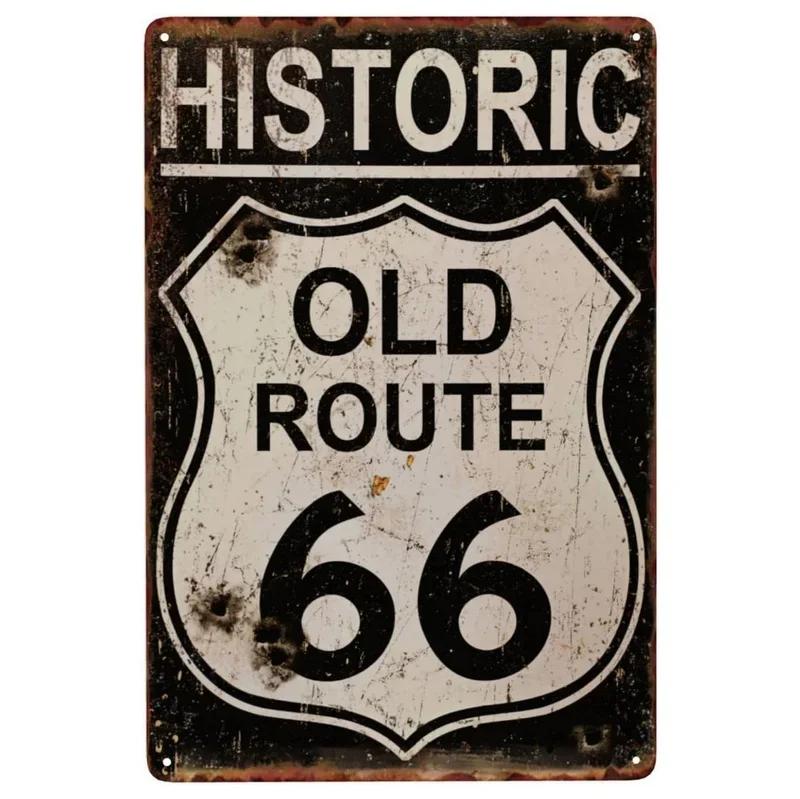 Vintage Historic Old Rout66 Tin Sign Metal Poster Wall Decor For Bar Restaurants Garage Workshop Cafe Club Plaque Man Cave Wall