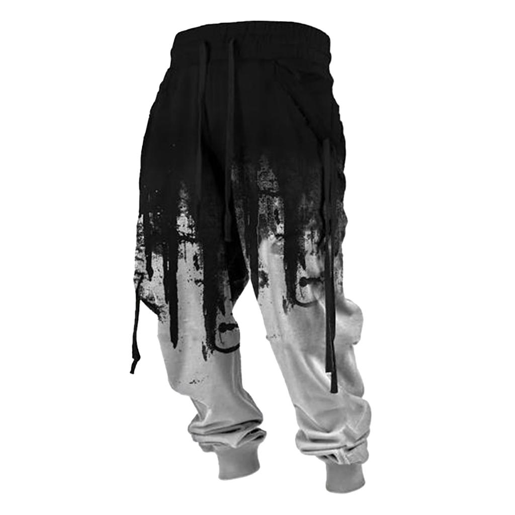 Men's Printed Casual Sports Pants Men's Fashion Lace-Up Fleece Sports Pants