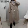 Women Solid Long Woolen Coats Office Ladies Warm Thick Elegant Long Sleeve Jackets Female Casual Loose Overcoat