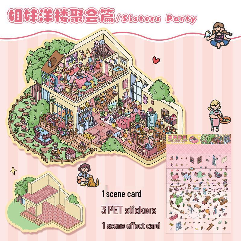 3D Kabin Peyzaj Çıkartmaları: Büyük Kendin Yap Kore Minyatür Sahnesi, Sevimli Saklama Dekorasyonu.